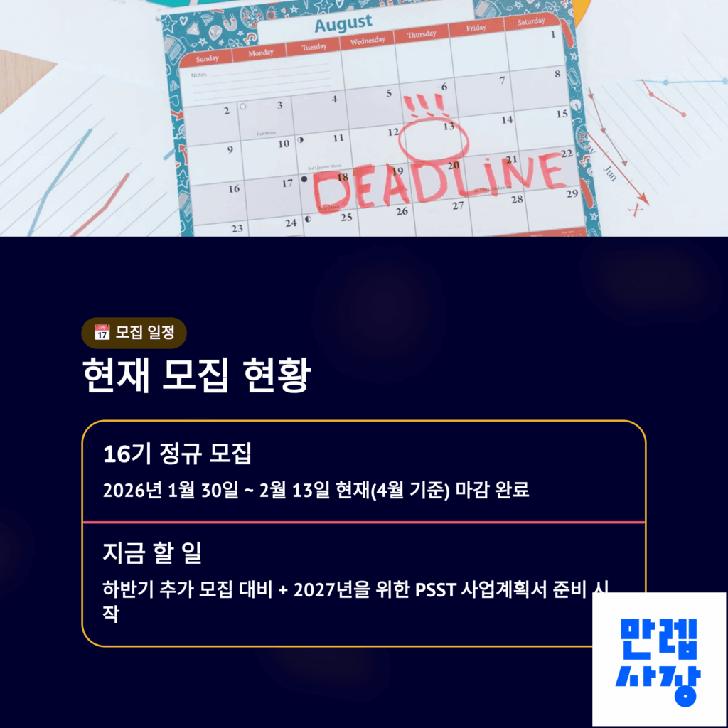 청년창업사관학교 모집현황표