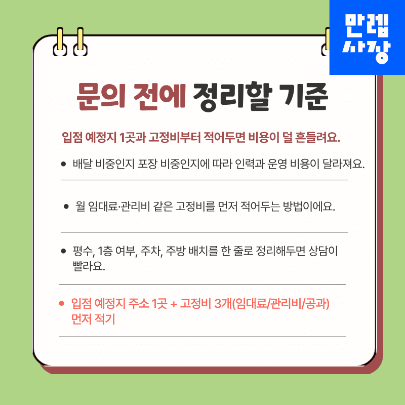 가맹 문의점 정리표