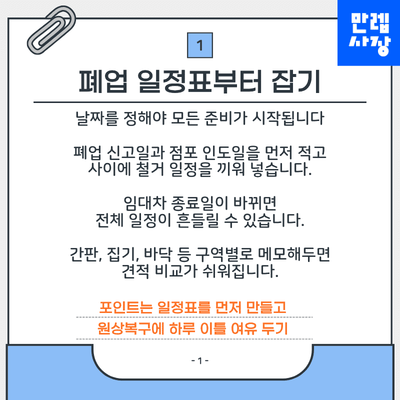 폐업 일정표로 전체 흐름 잡기