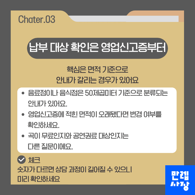 납부 대상 확인은 영업신고증부터