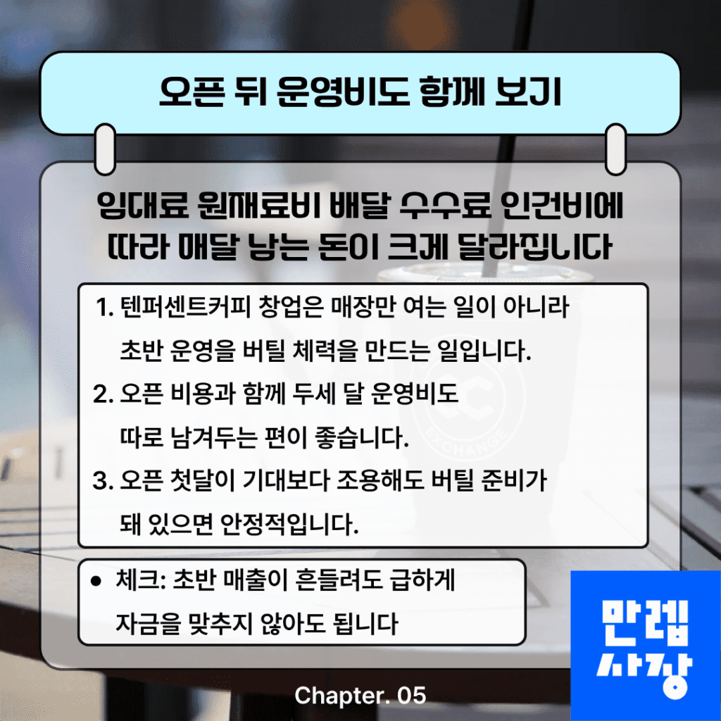 텐퍼센트커피 창업 오픈 뒤 운영비