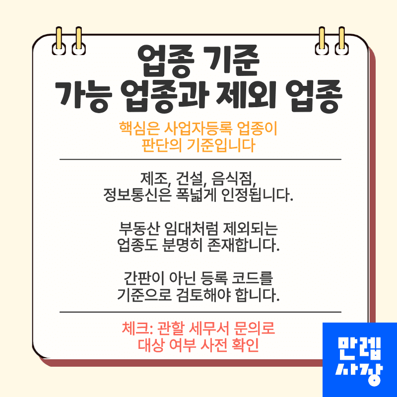 업종 기준 가능 업종과 제외 업종