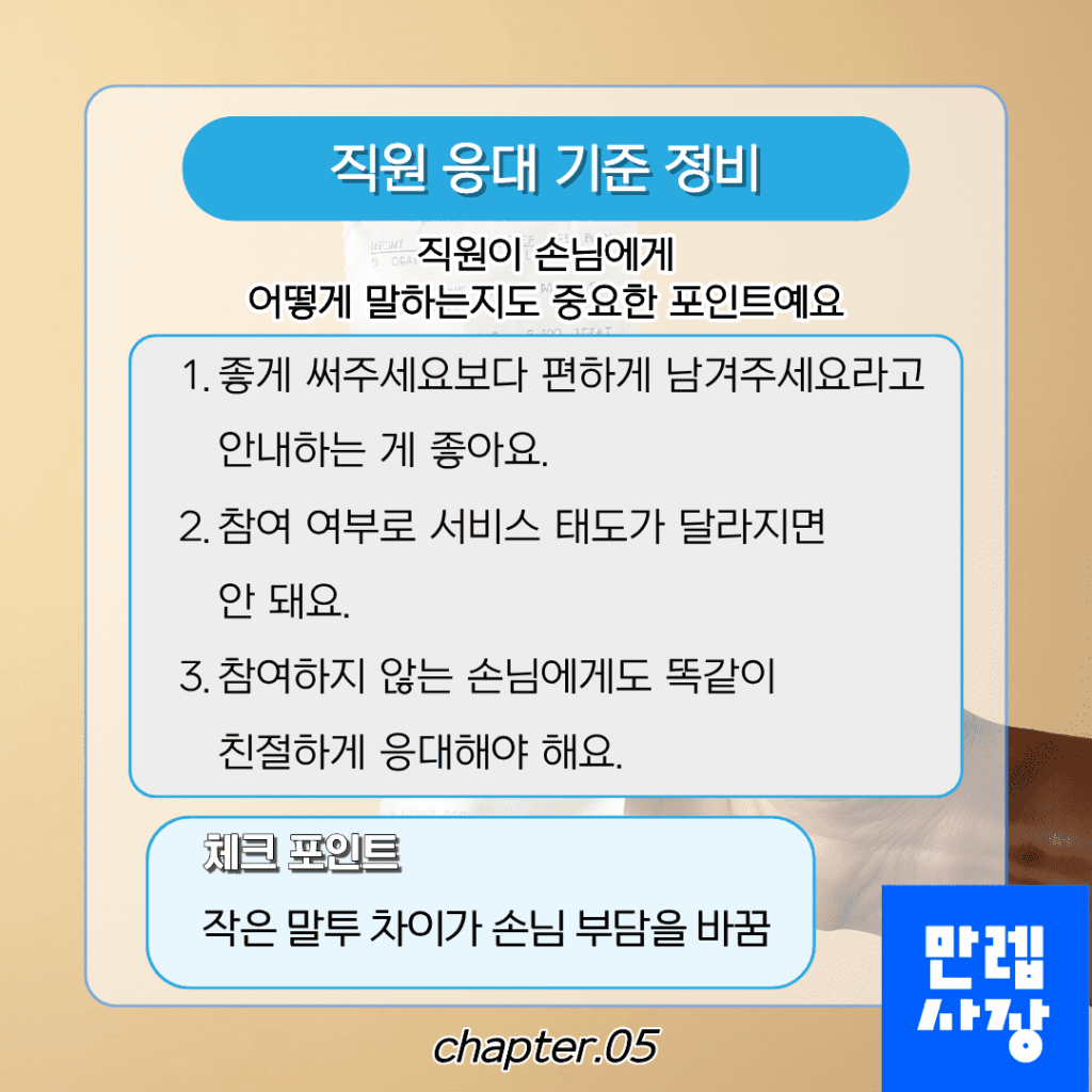 직원 응대 기준 정비