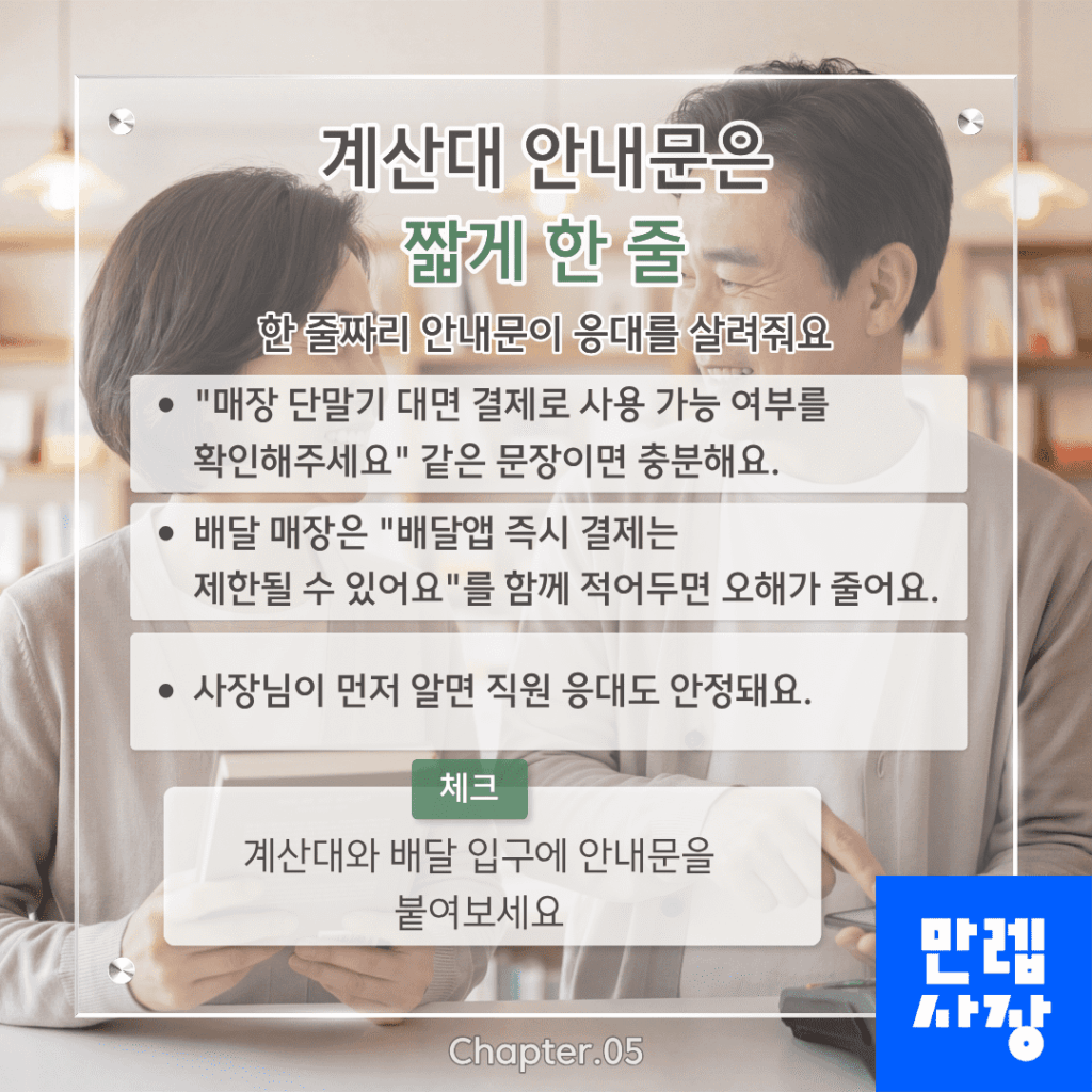 매장 안내문으로 응대 부드럽게