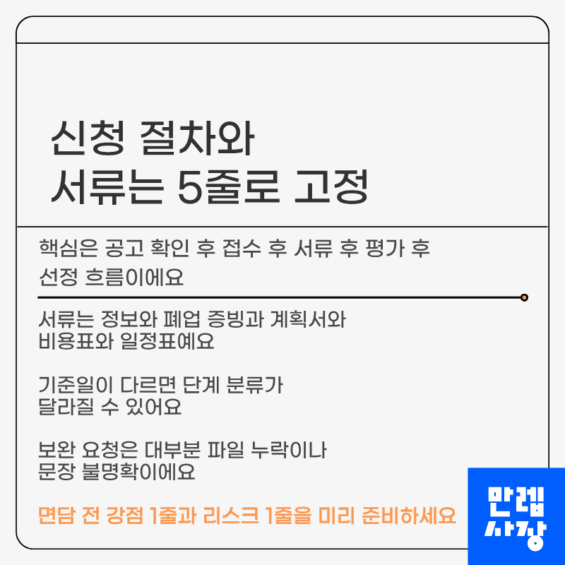 신청 절차와 서류는 5줄로 고정