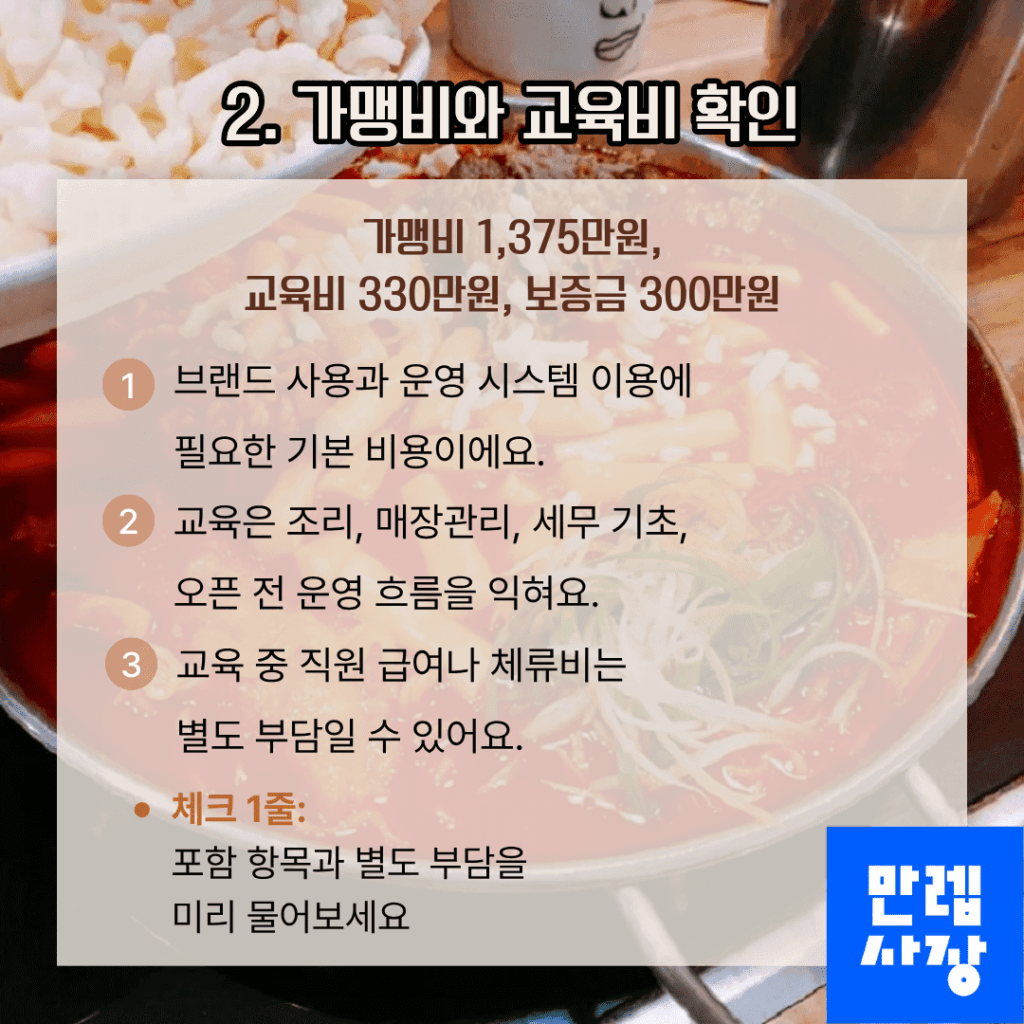 가맹비와 교육비 확인