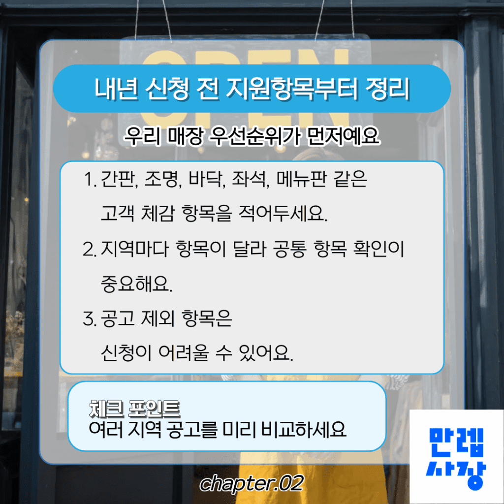 내년 신청 전 지원항목부터 정리