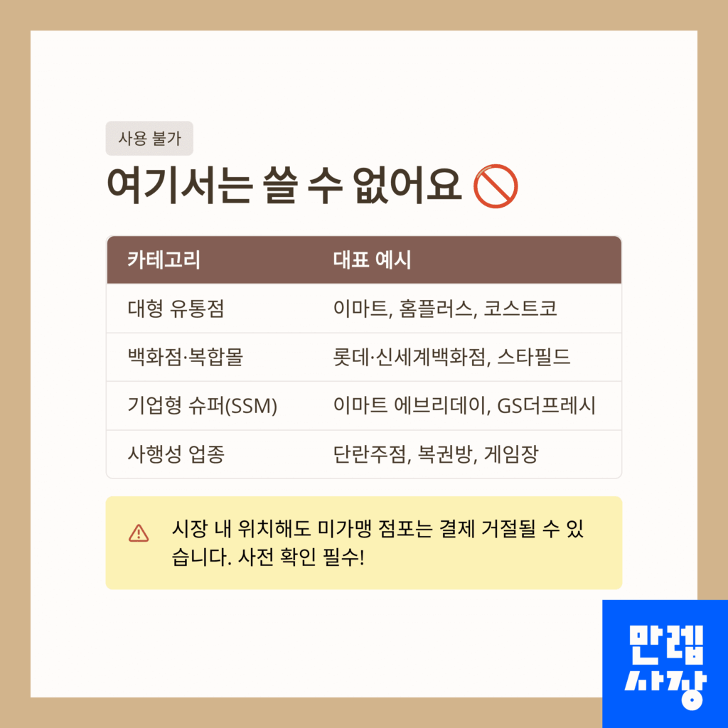 결제가 안 되는 곳은 어디?