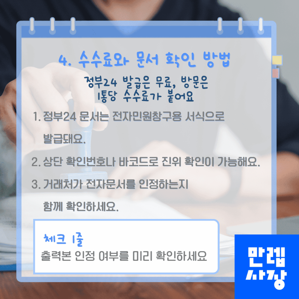 수수료와 문서 확인 방법