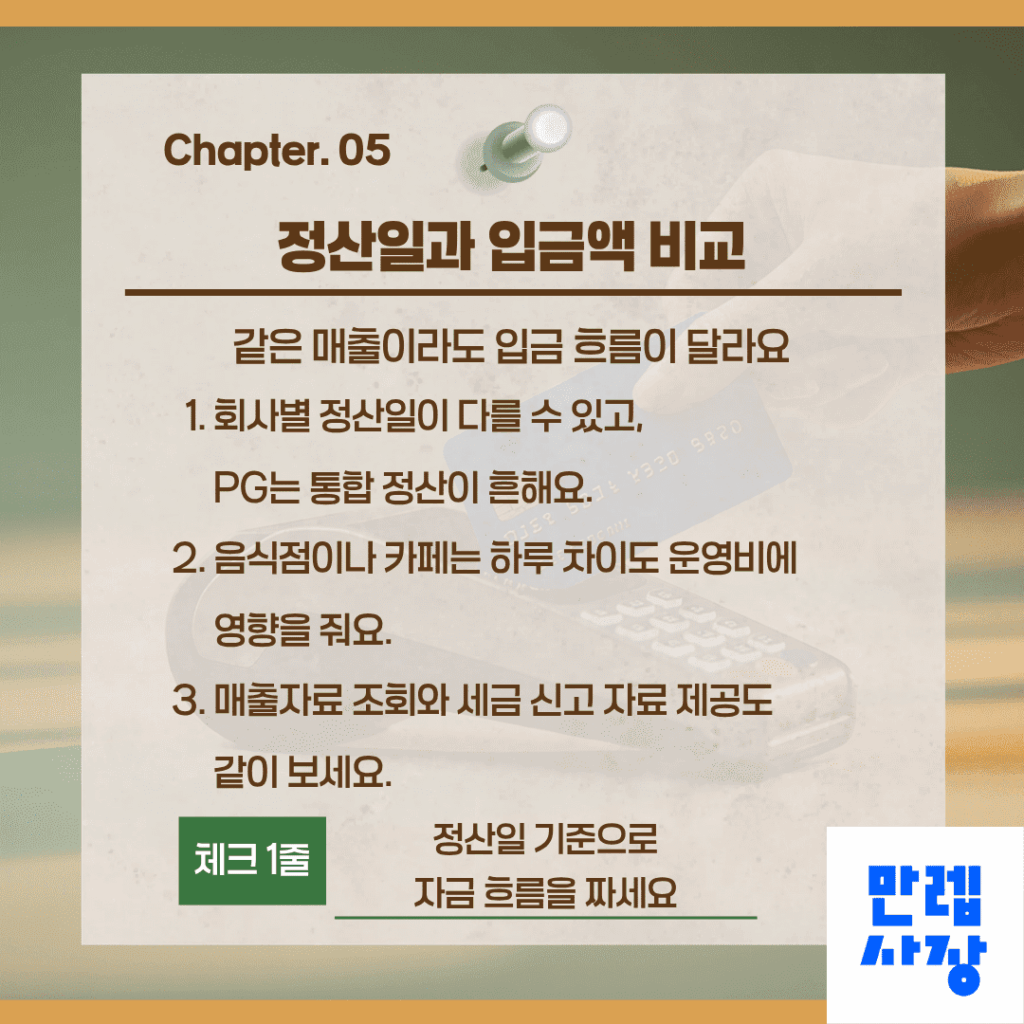 정산일과 입금액 비교