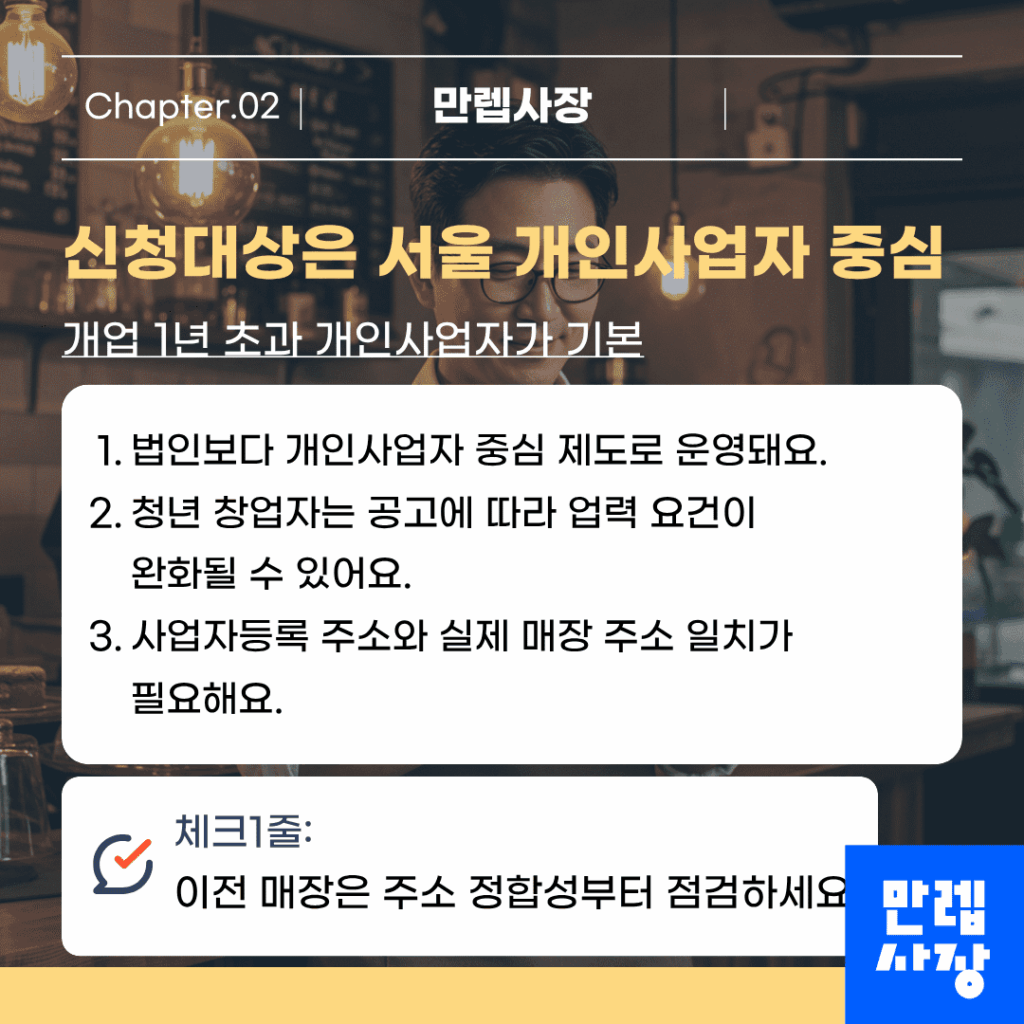 신청대상은 서울 개인사업자 중심