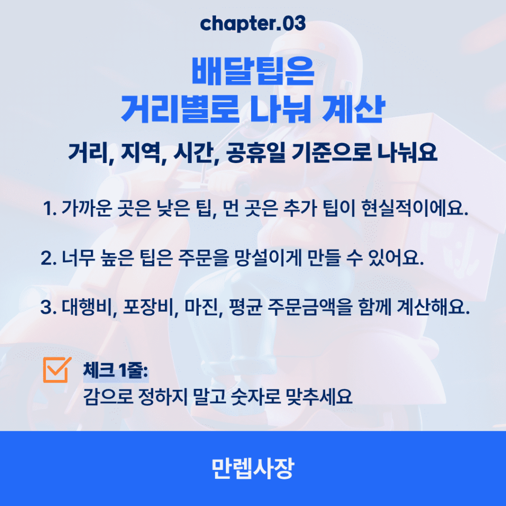 배달팁은 거리별로 나눠 계산