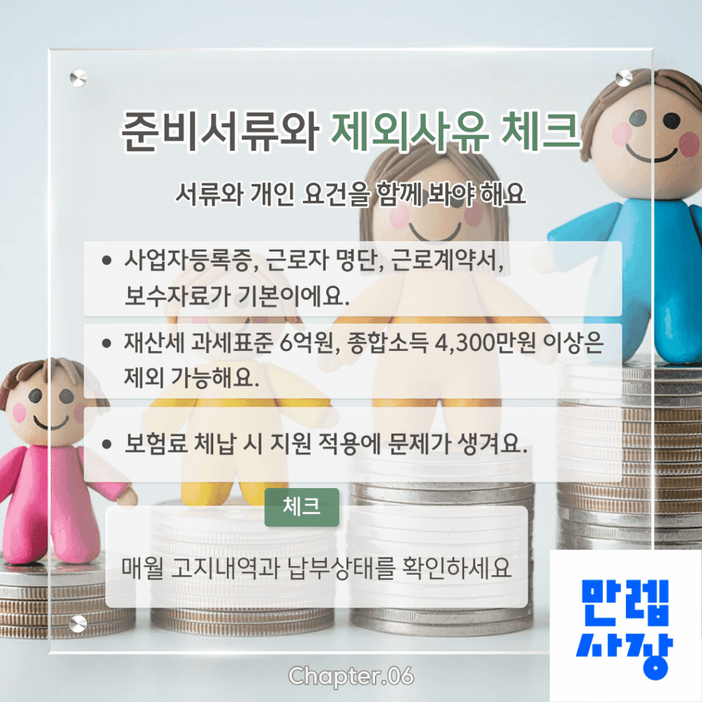 준비서류와 제외사유 체크