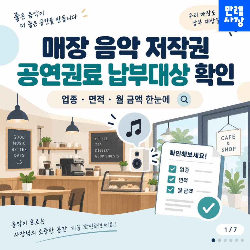 매장 음악 저작권 공연권료 납부대상과 면적 기준 안내