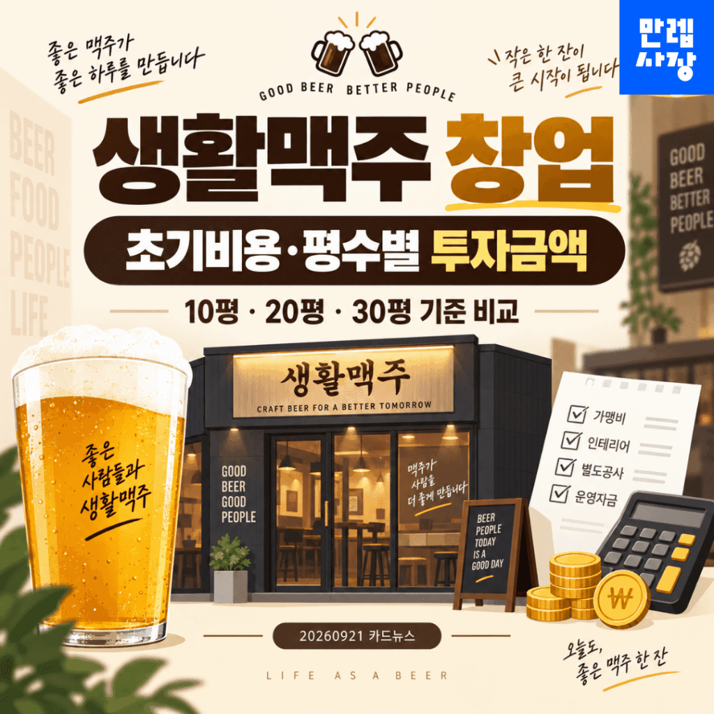 생활맥주 창업 평수별 투자금액과 별도비용 안내