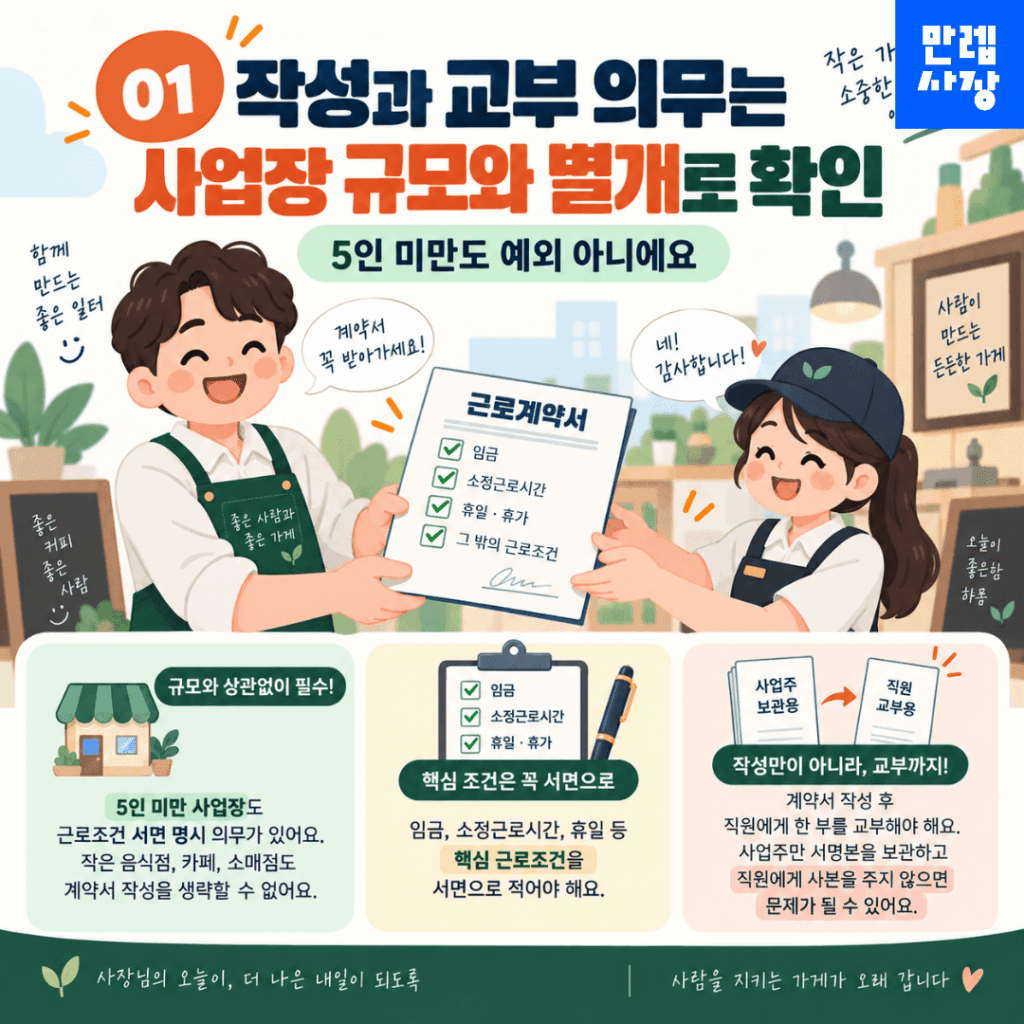 사업장 규모와 관계없이 작성·교부 의무 확인