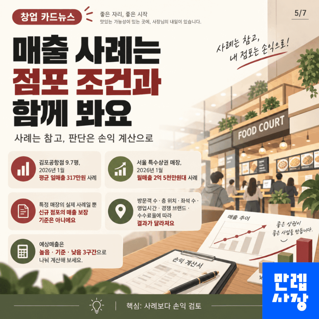 매출 사례는 상권조건과 함께 해석해야 합니다