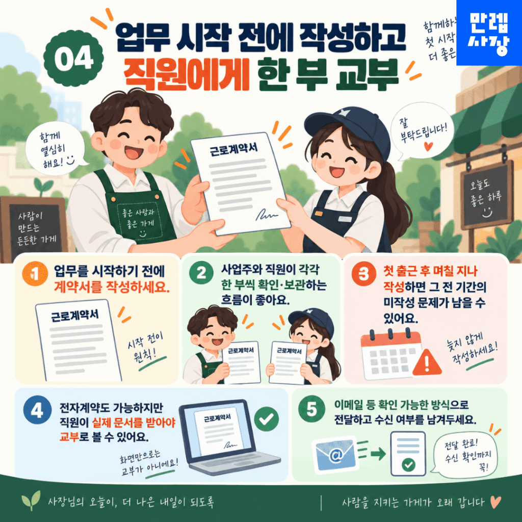 업무 시작 전에 작성하고 교부