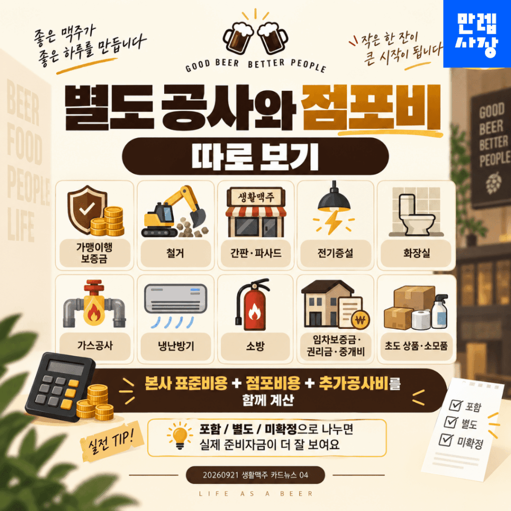 별도 공사와 점포비를 따로 잡아야 합니다