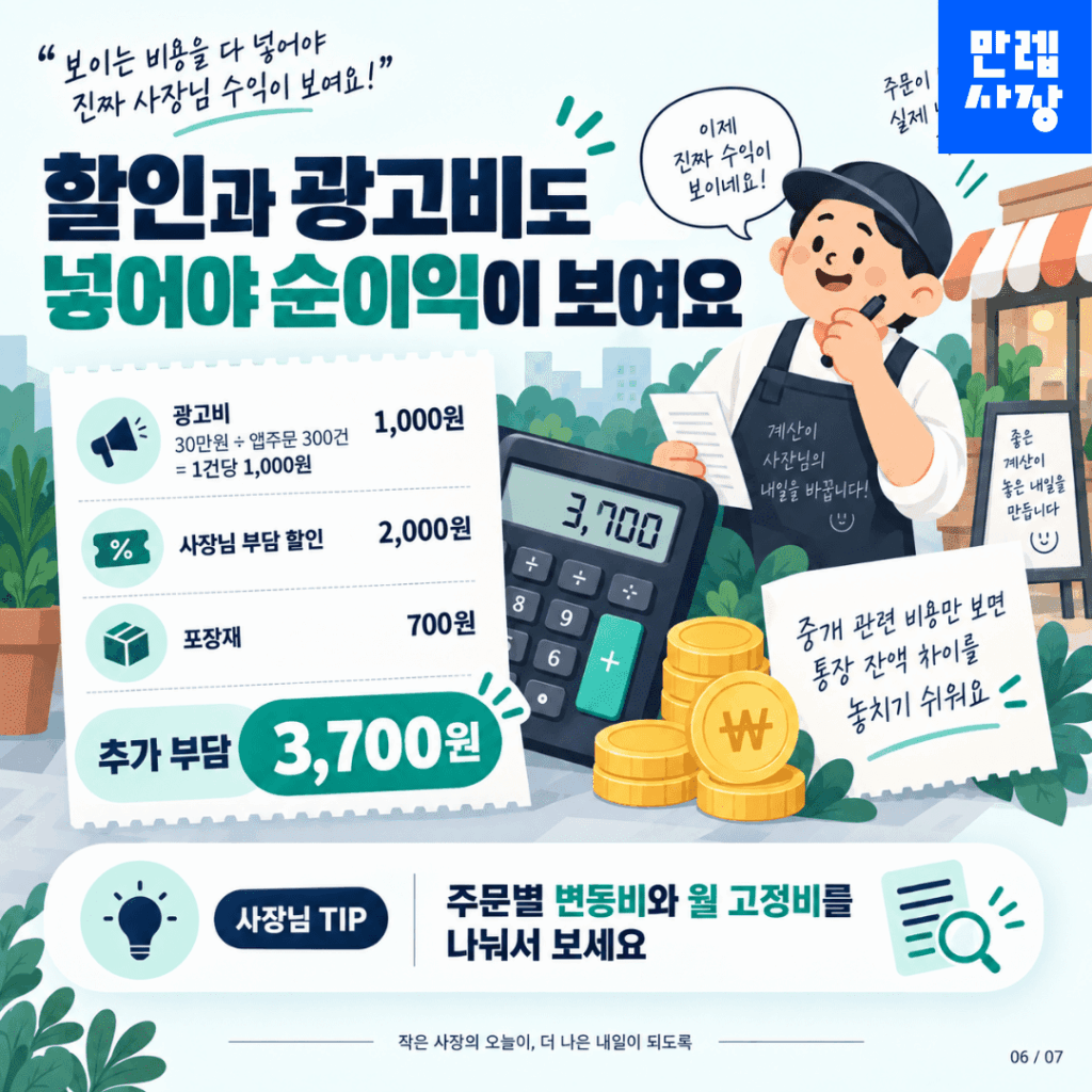 할인과 광고까지 넣어야 순이익이 보입니다