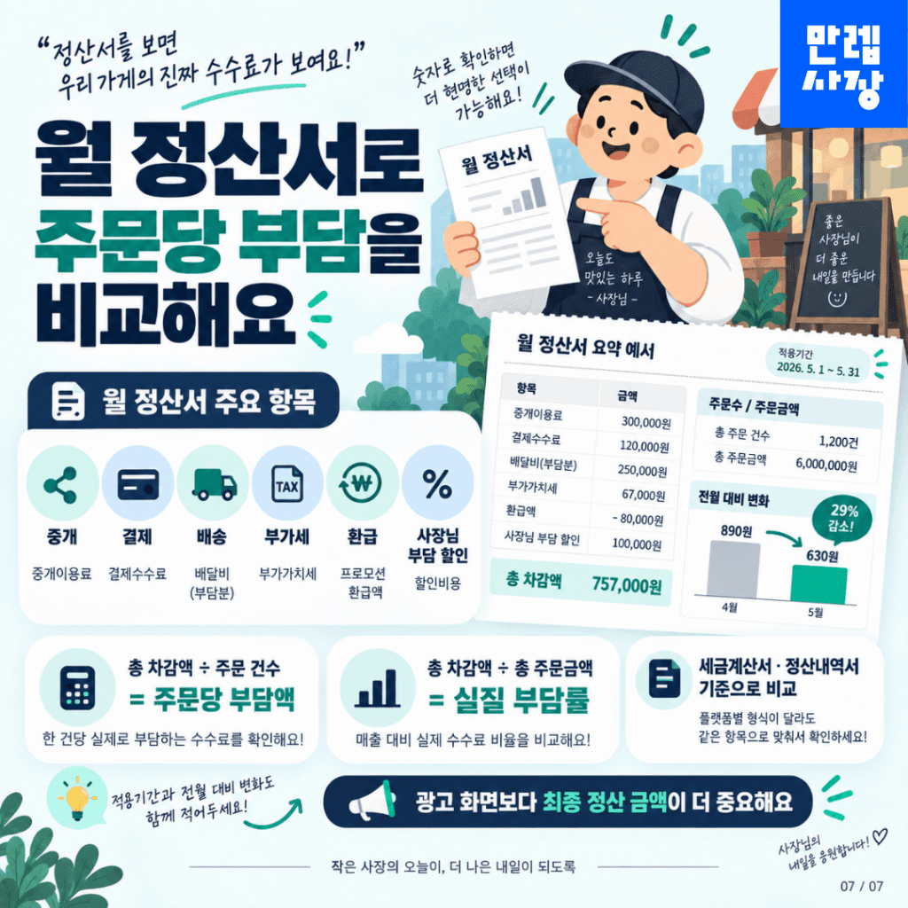 월 정산서에서 주문당 부담을 비교합니다